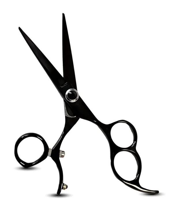 3-ring black swivel rotating thumb cutting scissor made with Japanese cobalt steel, featuring ergonomic design for professional hair cutting