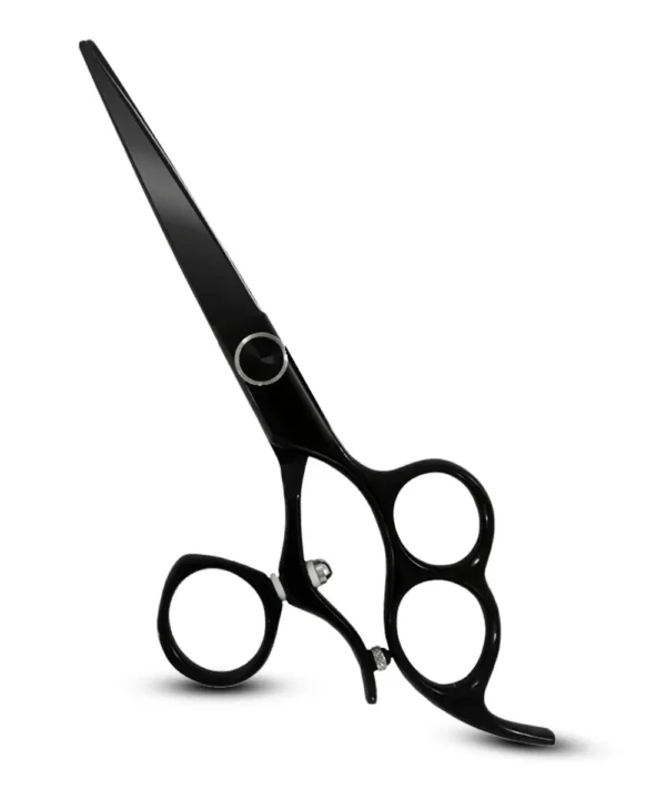 3-ring black swivel rotating thumb cutting scissor made with Japanese cobalt steel, featuring ergonomic design for professional hair cutting.