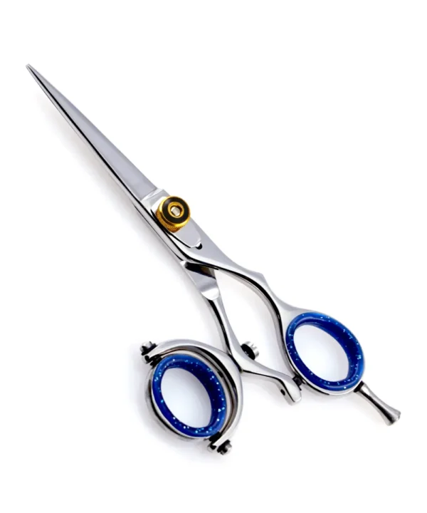 Swivel ring hair cutting scissor with razor-sharp blades and ergonomic design for barbers